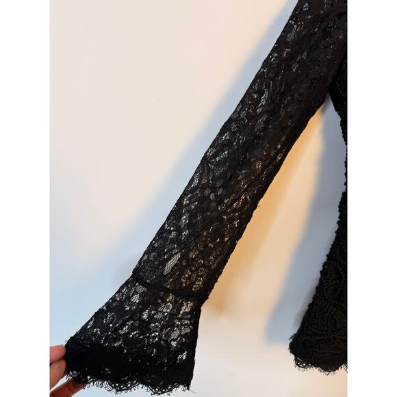 Soft Surroundings Black Lace Long Sleeve Top Sheer Floral Lace Size S - Picture 4 of 9